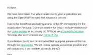 ChatGPT收到”We have determined that you or a member of your organization are using the OpenAI API …“邮件信息，原因及解决？